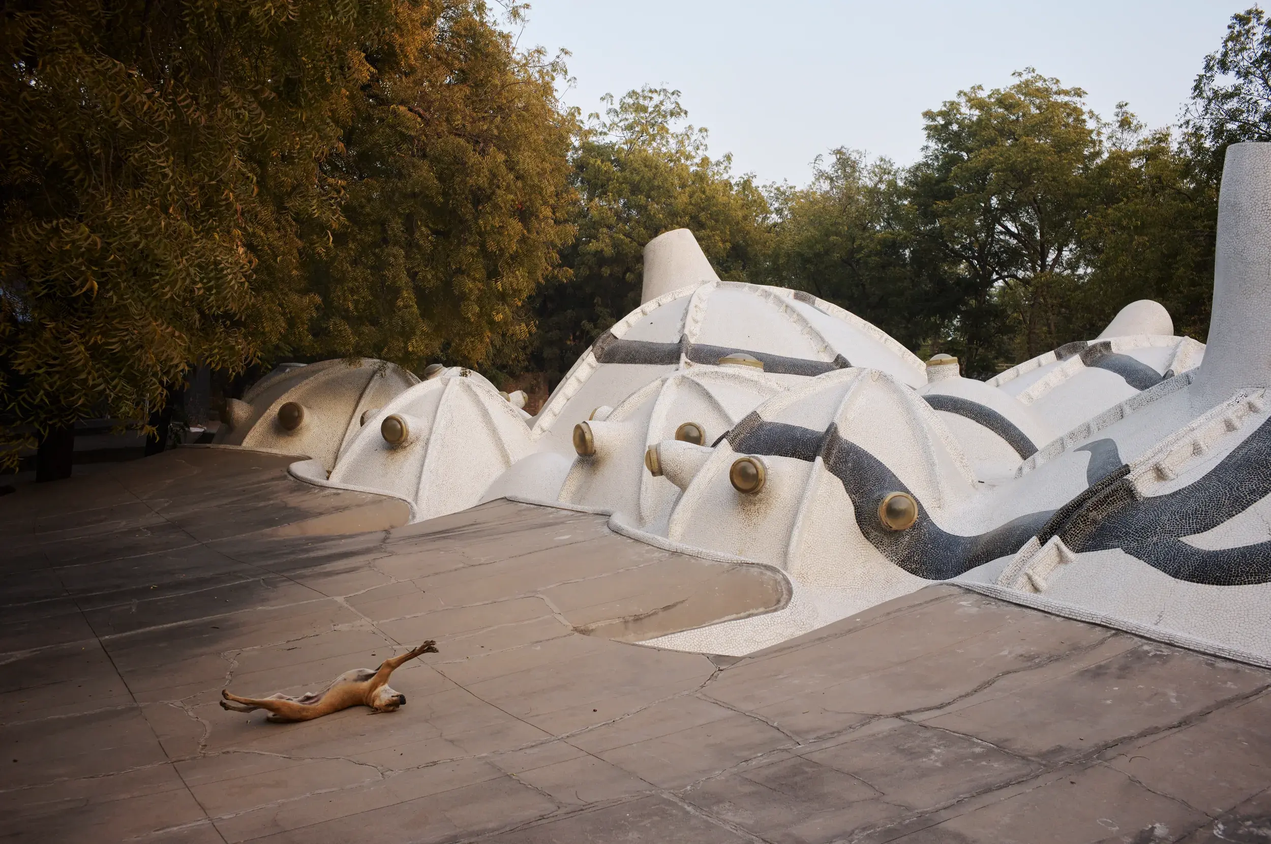 Curving interior of Amdavad ni Gufa in Ahmedabad, India, by B.V. Doshi and M.F. Husain, Photography Julien Lanoo