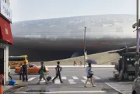 Dongdaemun Design Plaza in Seoul, South Korea, by Zaha Hadid Architects, with sculptural curves and public plaza spaces, Photography Julien Lanoo