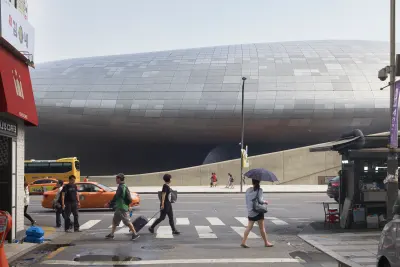 Dongdaemun Design Plaza in Seoul, South Korea, by Zaha Hadid Architects, with sculptural curves and public plaza spaces, Photography Julien Lanoo