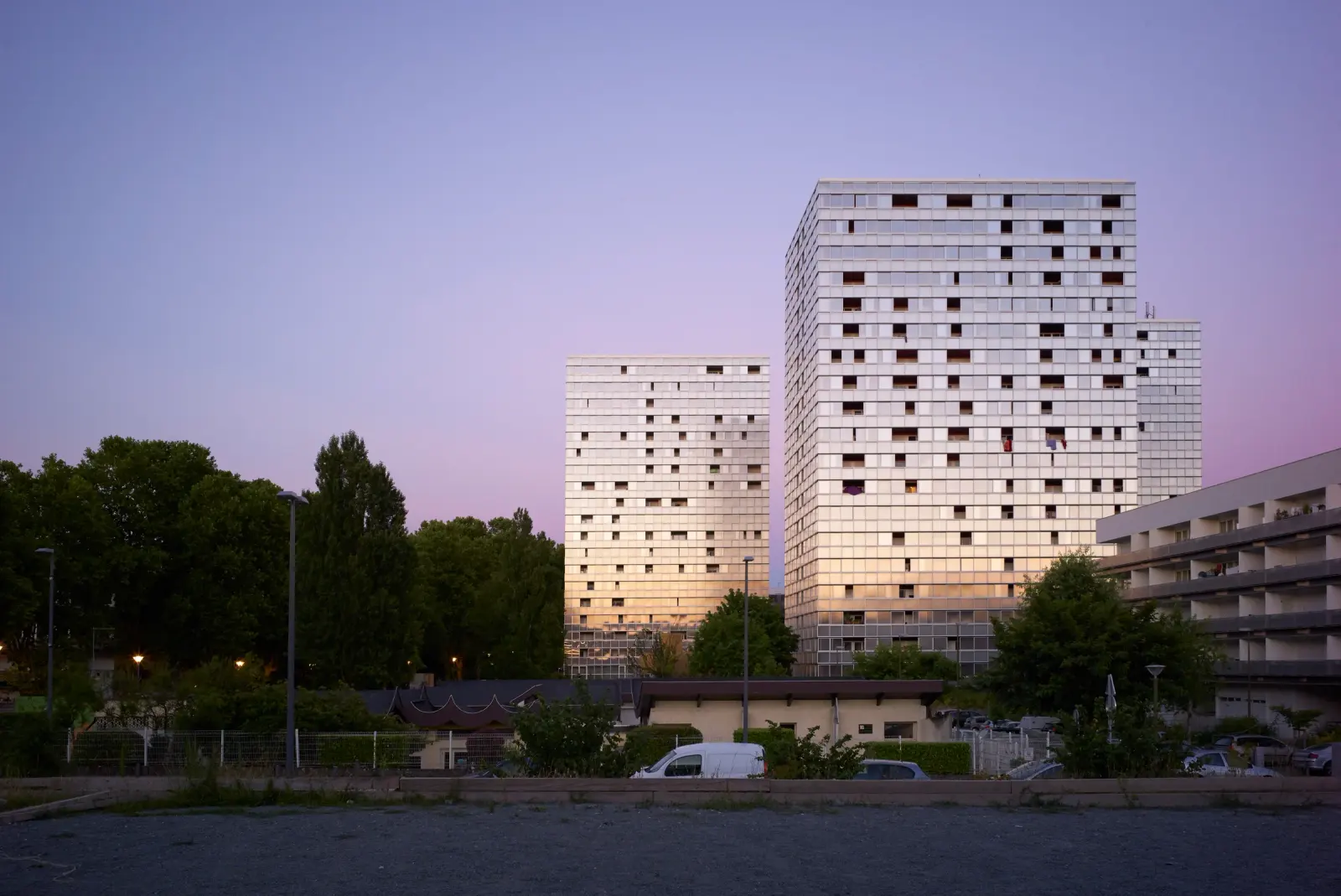 Renewed building base and façade at the Génicart District Renovation, Lormont, France