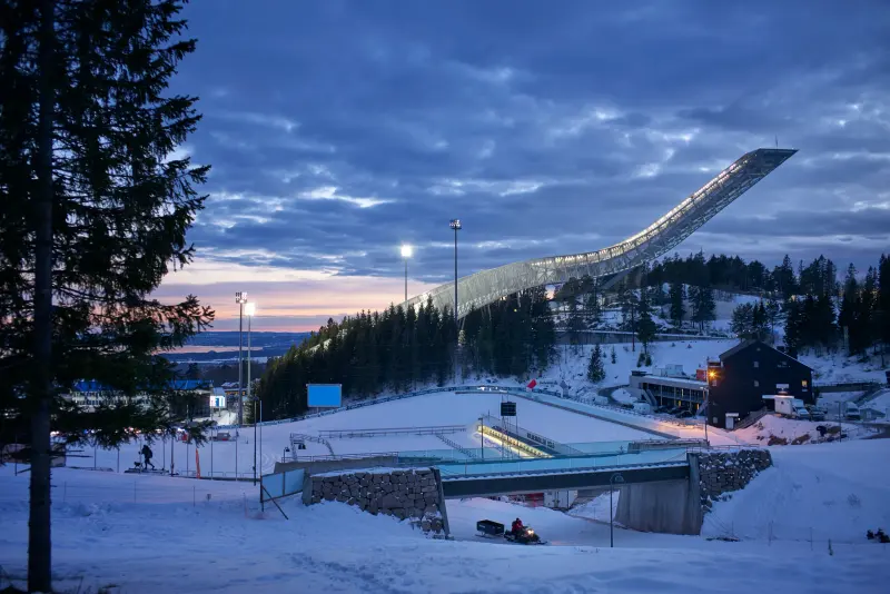 Holmenkollen Ski Jump in Oslo framed against the sky, Photography Julien Lanoo