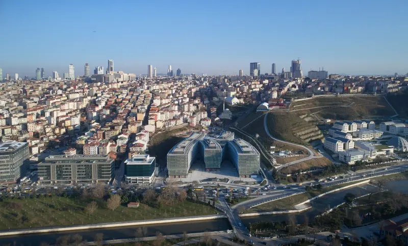 Kagithane Gardens office campus in Istanbul with landscaped terraces and shaded facade