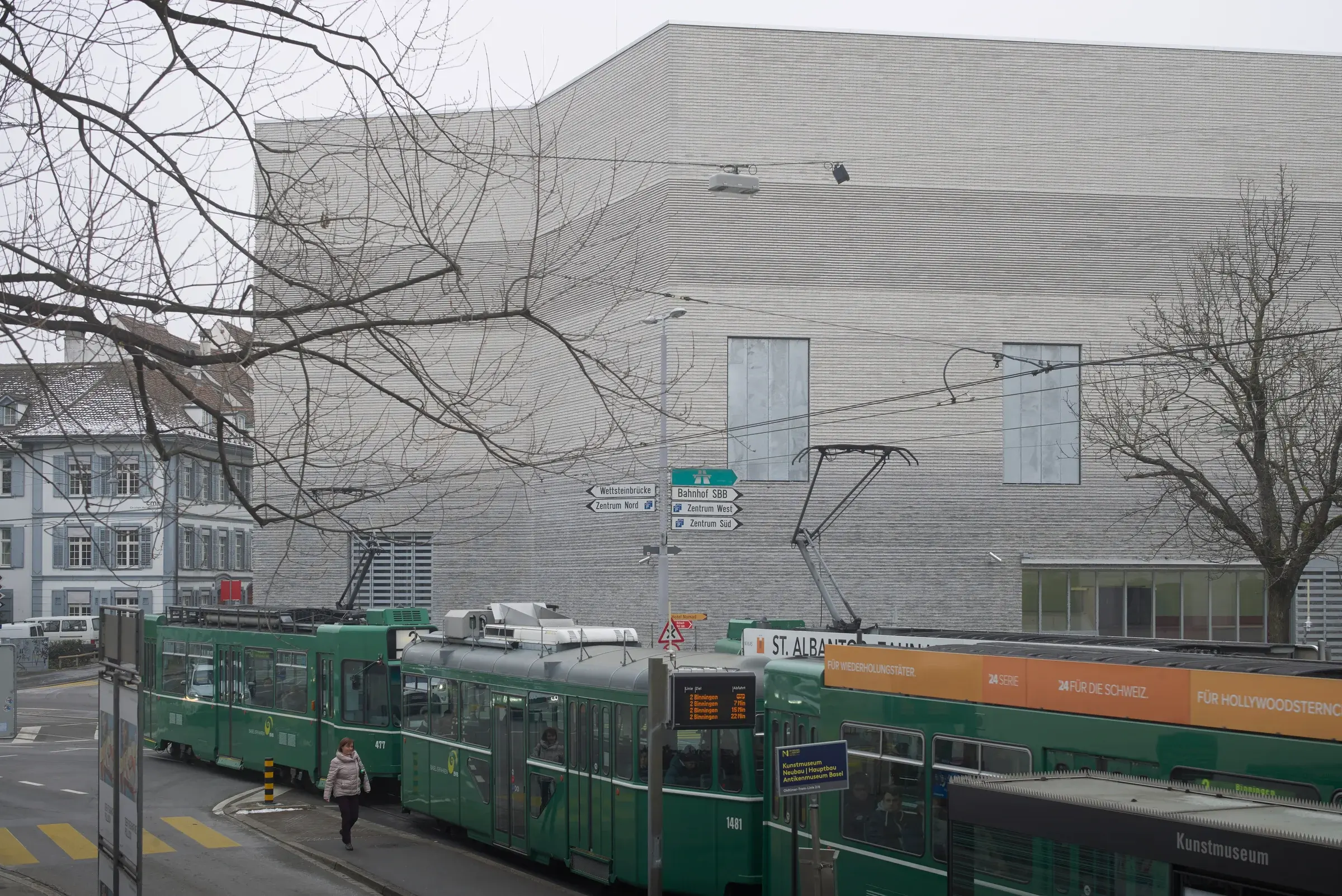 Kunstmuseum Basel Extension by Christ & Gantenbein in Basel, showing the grey brick facade and calm urban presence Photography Julien Lanoo