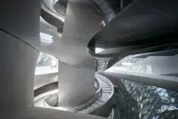 Interior view of MOCAPE showing open exhibition space and structure, Photography Julien Lanoo
