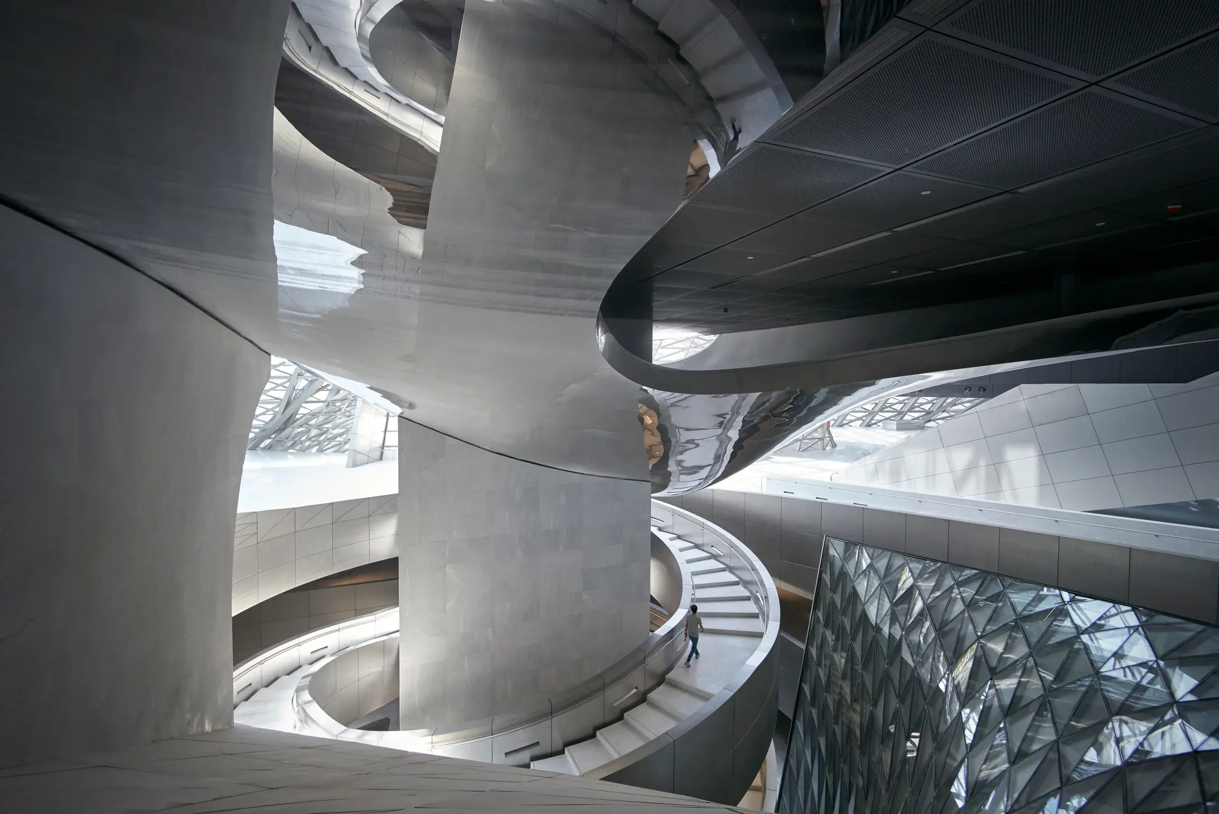Interior view of MOCAPE showing open exhibition space and structure, Photography Julien Lanoo
