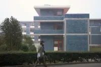 Olivetti Campus in Ivrea, Italy, modernist façade and landscaped setting