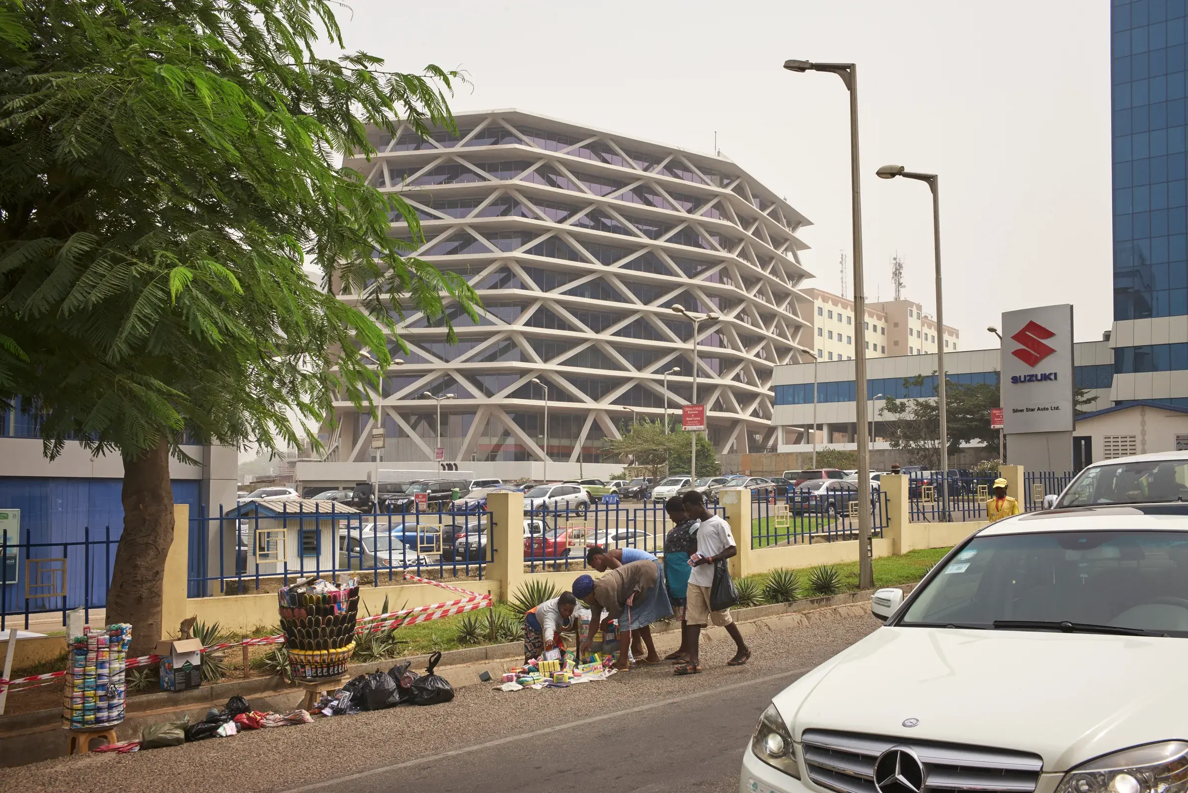 One Airport Square in Accra, Ghana, by Mario Cucinella Architects, with its expressive concrete façade. Photography Julien Lanoo
