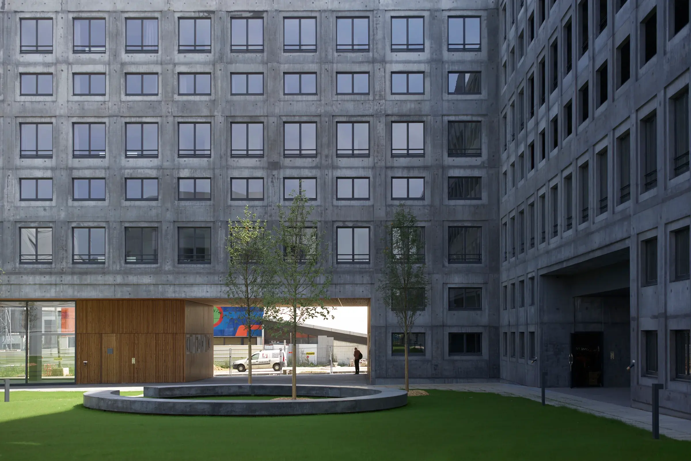 Paris-Saclay Student Residence in Gif-sur-Yvette by LAN, with residential blocks set beside the wooded park, Photography Julien Lanoo