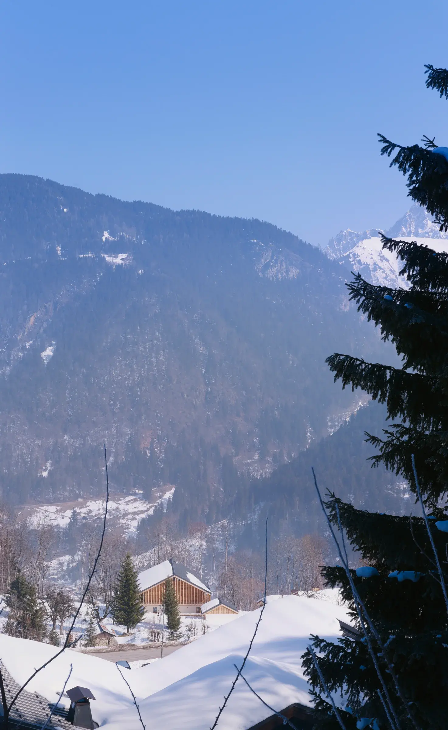 Private Ski Chalet in Saint Gervais Les Bains, France, by Valode & Pistre, seen from a vertical facade view with timber screening