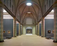 Rijksmuseum interior with museum circulation and exhibition elements in Amsterdam, Netherlands