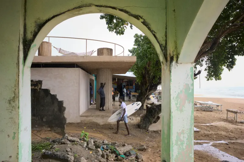 Surf Ghana Busua in Busua, Ghana, showing a coastal community sports and culture space by Glenn DeRoché and Juergen Strohmayer, Photography Julien Lanoo
