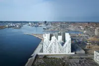 The Iceberg in Aarhus, Denmark, by Julien De Smedt Architects, with faceted white volumes along the waterfront, Photography Julien Lanoo