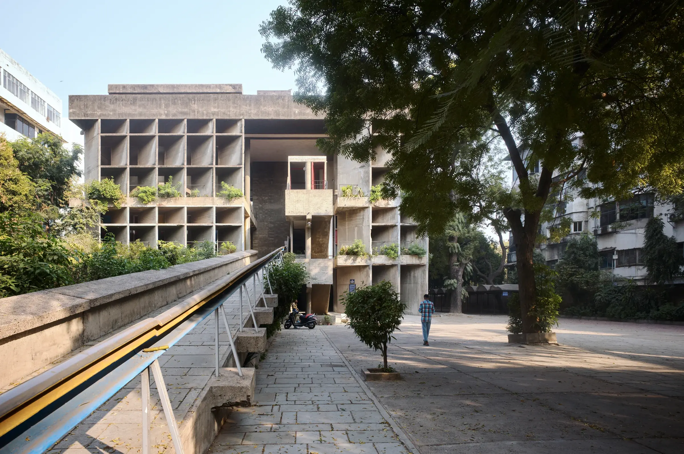 The Mill Owners’ Association Building by Le Corbusier in Ahmedabad, India, with shaded concrete geometry and deep brise-soleil. Photography Julien Lanoo