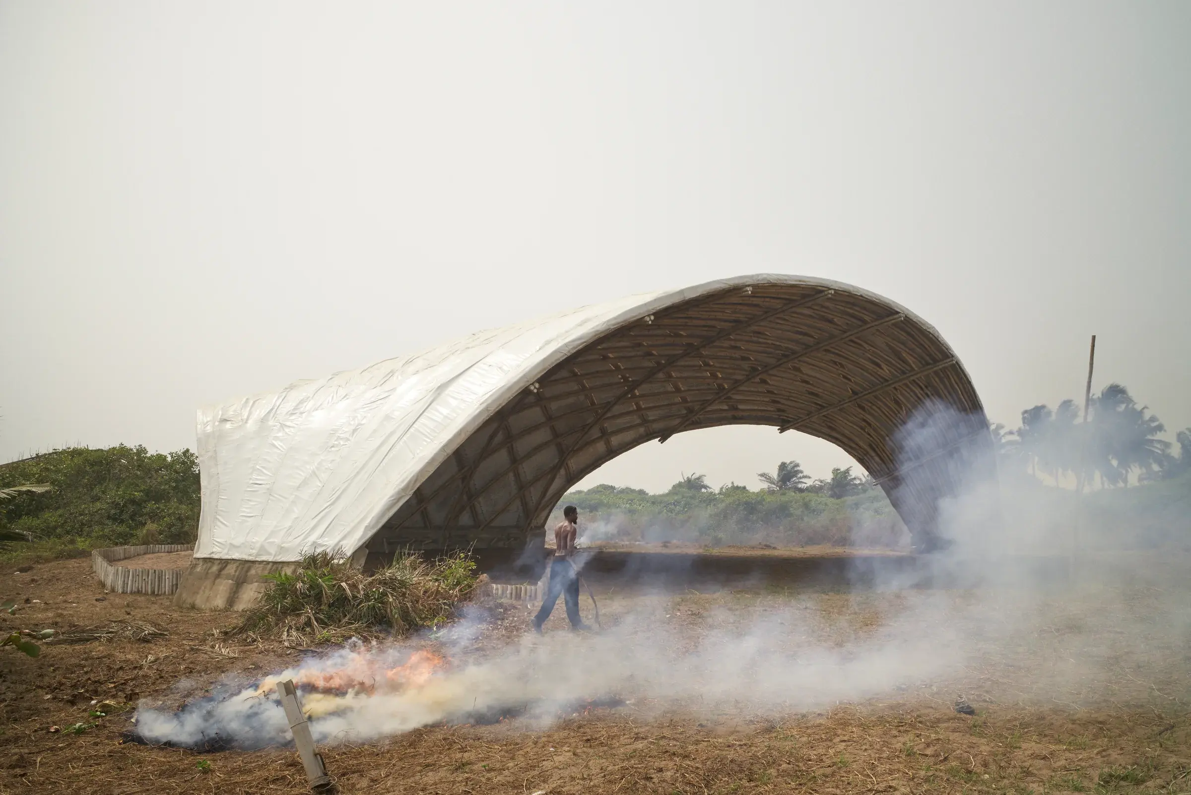 Bamboo pavilion for The Stage for Haduwa Arts & Culture Institute in Apam, Ghana, by [A]FA — [Applied] Foreign Affairs, Photography Julien Lanoo